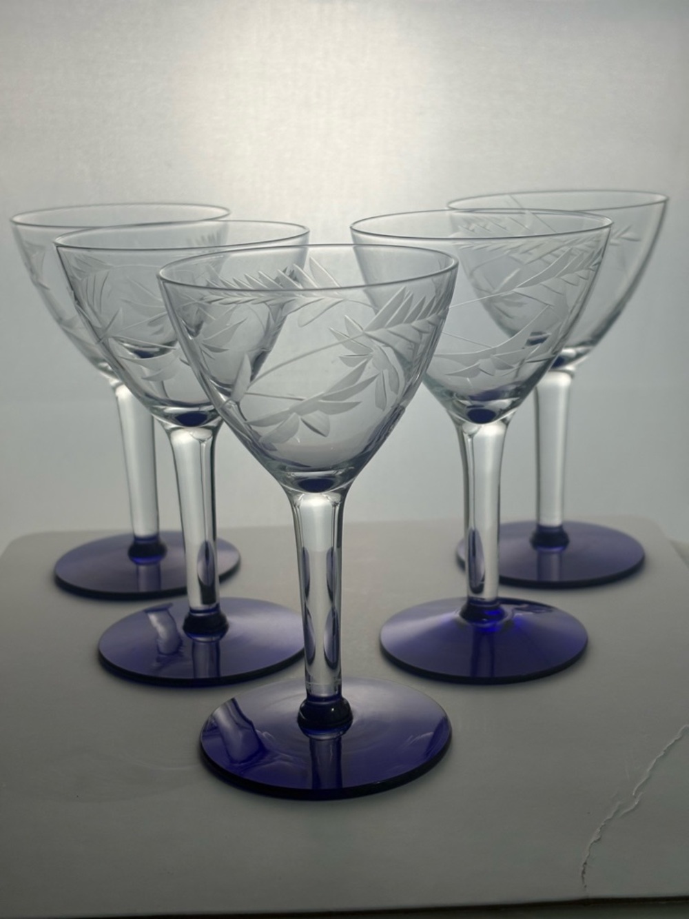 Cobalt Blue Footed Cordial/Liqueur - Set of 5 - Vintage Weston Glass